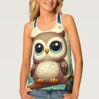 Cute baby owl at night with moon tank top