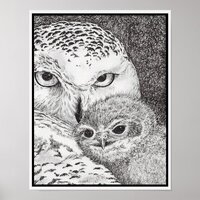 Snowy Owl and Baby Owl Poster