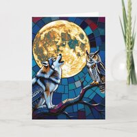 Wolf and Owl Mosaic Art | Happy Birthday Card