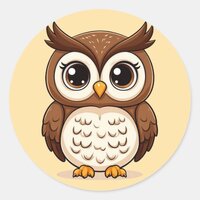 Adorable Cartoon Owl With Big Eyes Classic Round Sticker