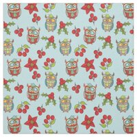 Silly Owls Christmas Holly Berries Quilting Cotton Fabric