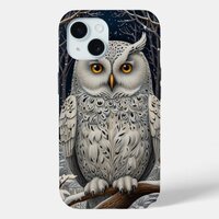 Elegant boho white owl woodland winter forest iPhone 15 case