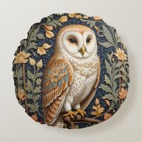 Beautiful Vintage Barn Owl William Morris Inspired Round Pillow