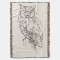 Owl Portrait - Sketch Throw Blanket