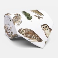 Vintage Owl Watercolor Forest Pattern Neck Tie