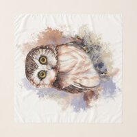 Watercolor Cute Little Owl Bird Nature art Scarf