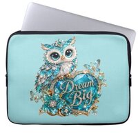 Turquoise Crystal Owl Dream Big Luxury Design Laptop Sleeve