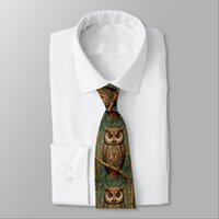 Elegant retro owl boho bohemian forest greenery  neck tie