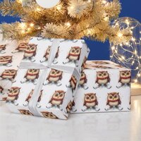 Watercolor Owls Skiing On Snow Wrapping Paper