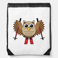 Cute Owl Skiing Cartoon Drawstring Bag