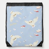 Hedwig Owl Post Letters and Books Pattern Drawstring Bag