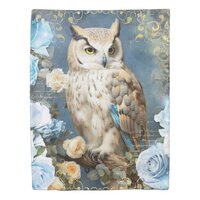 Owl and Blue Roses Duvet Cover