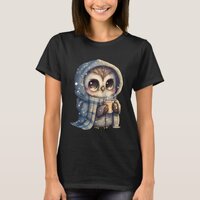 Cute Big-Eyed Owl Holding a Coffee T-Shirt