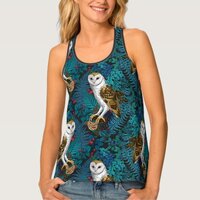 Owls, ferns, oak and berries 3 tank top