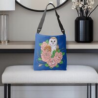 Elegant Blue Vintage Barn Owl Pink Flowers Crossbody Bag