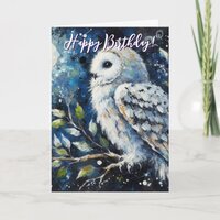 White Owl in Moonlight Personalized Birthday Card