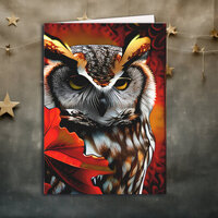 Majestic Owl with Red Leaf Ai Art Card