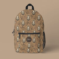 Brown Owl Illustrated Woodland Pattern Printed Backpack
