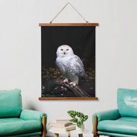 Majestic winter snowy owl hanging tapestry