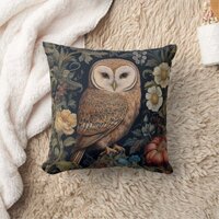Beautiful owl in the garden art nouveau style throw pillow