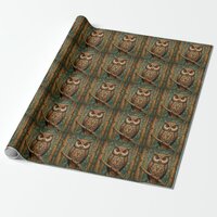 Elegant retro owl forest greenery  wrapping paper