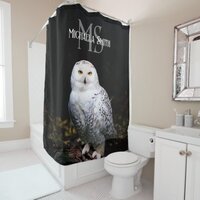 Majestic winter snowy owl monogram custom name shower curtain