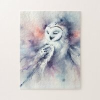 Enchanted Snowy Owl in Watercolor Jigsaw Puzzle