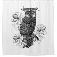 Gray Owl White Orchids Shower Curtain
