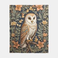 Beautiful Vintage Barn Owl William Morris Inspired Fleece Blanket