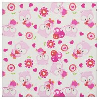 Pattern Of Owls, Cute Owls, Pink Owls, Hearts Fabric