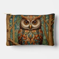 Elegant retro owl forest greenery accessory pouch