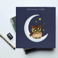 Cute Brown Owl Crescent Moon Stars Blue 3 Ring Binder