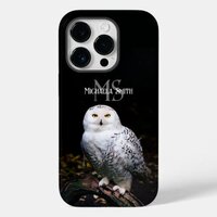 Majestic winter snowy owl monogram custom name Case-Mate iPhone 14 pro case