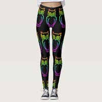 Owl Psychedelic Neon Light Button Leggings