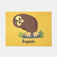 Cute curious funny brown owl cartoon illustration doormat