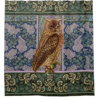 NIGHT OWL,LILACS AND LEAVES Art Nouveau Floral Shower Curtain