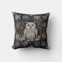 Elegant Christmas white owl woodland winter forest Throw Pillow