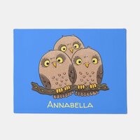 Cute baby owl trio cartoon illustration doormat