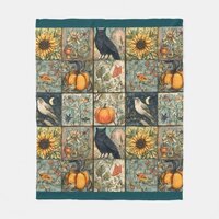 Vintage autumn patchwork look pumpkin owl flower fleece blanket