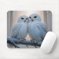 Snowy Owls On a Winter Branch Mouse Pad