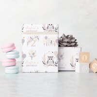 Pastel Boho Owl and Balloons Birthday Wrapping Paper