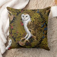 Owls, ferns, oak and berries 2 throw pillow