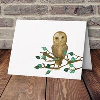 Little Owl Note Card, Leafy Green Tree Branch Card