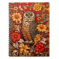 Striped Owl And Zinnia Flowers Notebook