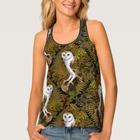 Owls, ferns, oak and berries 2 tank top