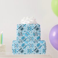 Cute cyan colorful owl pattern wrapping paper