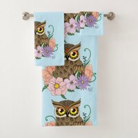 Spring Flowers Owl Bath Towel Set