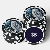 White Owl On Branch in Moonlight Personalized Poker Chips
