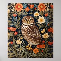 Beautiful Burrowing Owl William Morris Inspired Poster