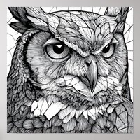 Gothic Cathedral Art: Majestic Owl Stained-Glass Poster